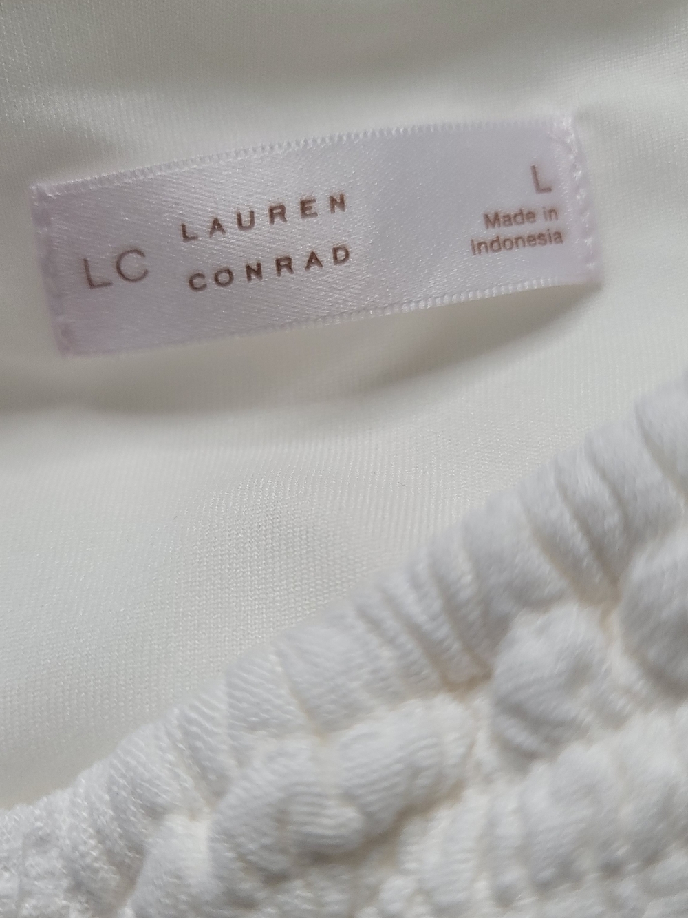 Lauren Conrad Linen White Puff-Sleeve Smocked Bodice Dress Large Cottagecore - Picture 5 of 9
